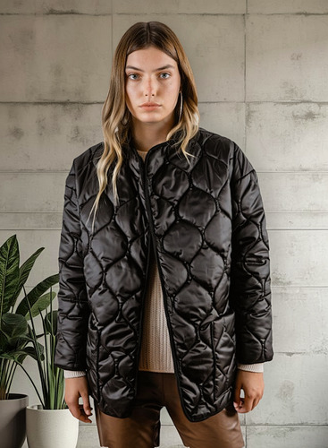 Campera Puffer Over Matelaseada Rombos. Moda Mujer. Oferta