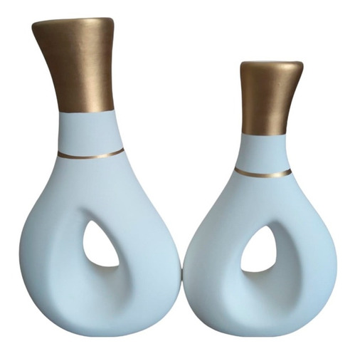 Dupla Vasos Decorativos Em Cerâmica Decoração Sala White