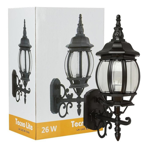 Lampara De Exterior Sobreponer Muro Decorativa 26 W Color Negro