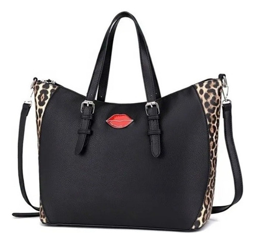 Cartera Las Oreiro 20593 Color Negro y Animal Print