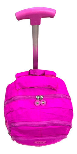 Mochila De Rodinha Escolar Juvenil Nylon Tactel Cor Rosa/ Carrinho Rosa Desenho Do Tecido Liso