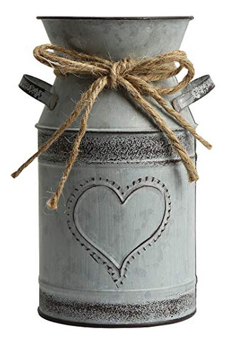 Vancore Shabby Chic Milk Can Galvanizado Jarrón Jarra De Me