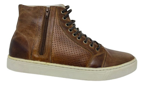 Bota Coturno Masculina Sneaker Em Couro Skate Com Zíper :