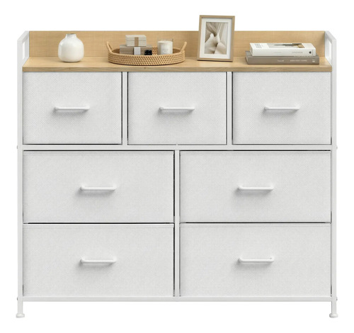 Cômoda De Tecido Com 7 Gavetas,estrutura Metálica, Alças Cor Branco