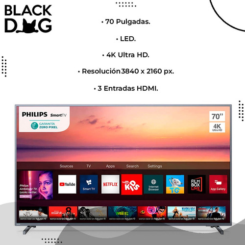 Smart Tv Philips 70 70pud6774 Serie 6000 4k Gtia Ofi