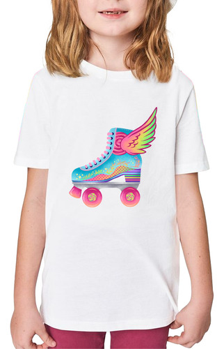 Remera Nena Niña Infantil Fantasia Patin Roller Rosa Alas 04