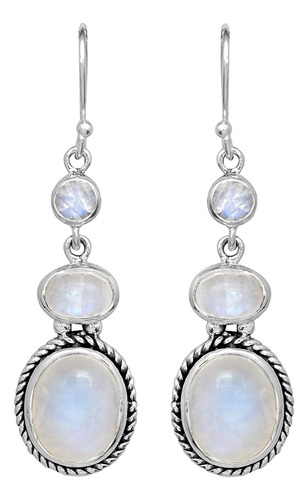 3 4 Rainbow Moonstone 925 Aretes Plata Maciza Joyas Plata