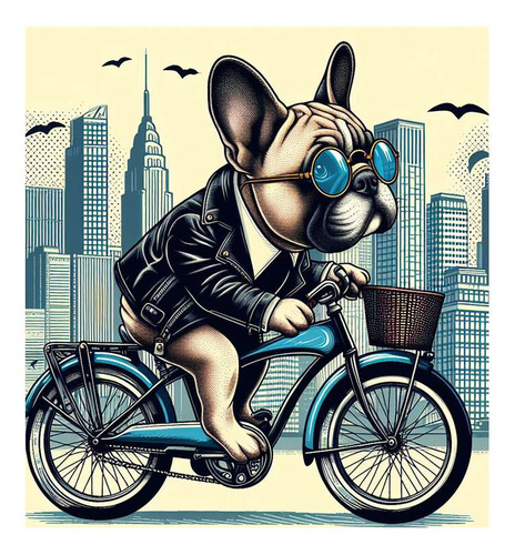 Vinilo 30x30cm Bulldog Frances Perro Bici Pop Art Bike