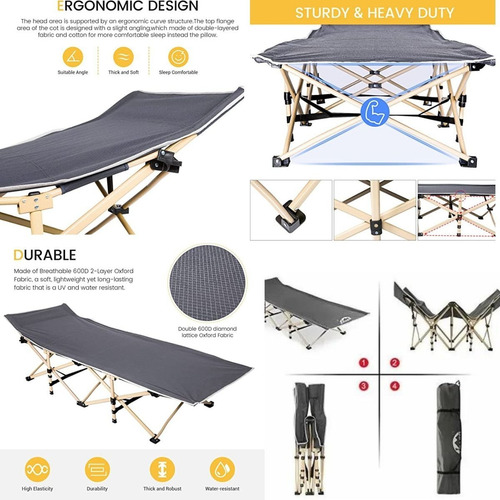 Imagen 4 de 9 de Catre Cama Campaña Camping Plegable Portátil Sencilla Ligera