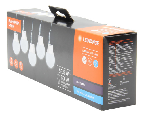Pack De 5 Focos Ledvance Led 8.5w 6500k A60 E27 120-240v