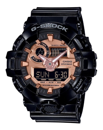 Reloj pulsera Casio G-Shock GA-700MMC-1ADR, analógico-digital, para hombre, fondo oro rosa, con correa de resina color negro, bisel color negro con oro rosa