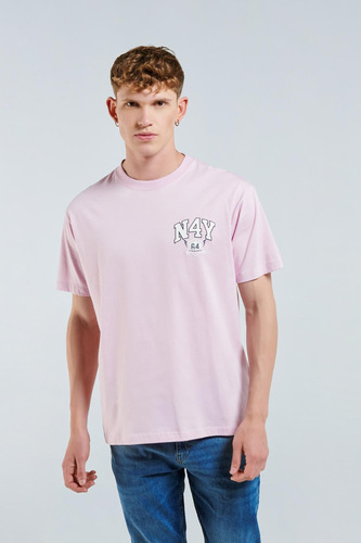 Camiseta Manga Corta Rosado Claro Con Estampado Estilo Colle