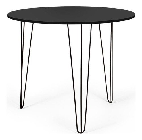 Mesa De Jantar Redonda 90cm Hairpin Com 3 Pés - Preto