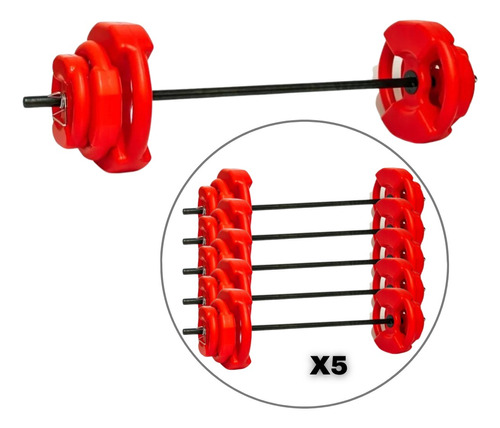 Combo 5 Barras Y 85kg En Discos Acanalados 360 Fitness