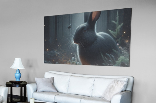 Cuadro Canvas Conejo Negro Y Luciérnagas 105x70