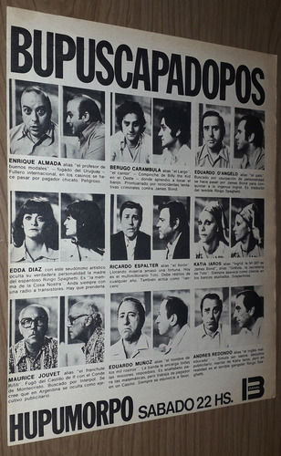 P181 Clipping Publicidad Canal 13 Hupumorpo Año 1974 (Usado)