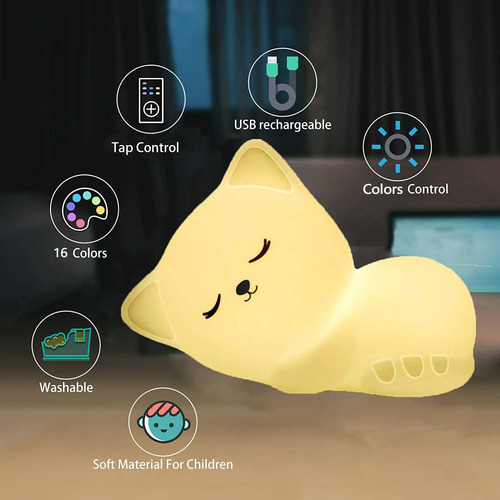 Lámpara De Gato Con Luz Nocturna Para Gatos, Recargable Por