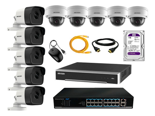 Camara De Seguridad Ip Full Hd Kit 10 Hikvision Disco 1tb Wd