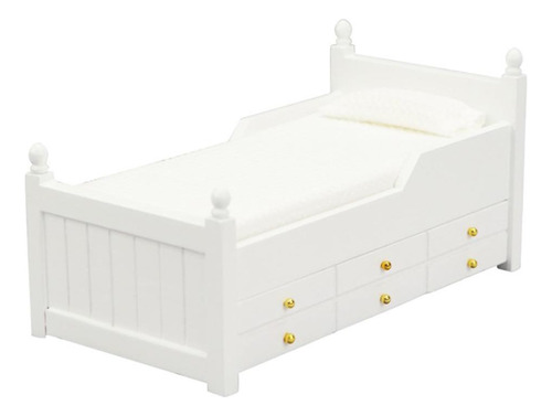 1/12 Casa De Muñecas Dormitorio En Miniatura Cama Blanco