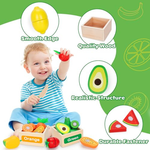 Jgo Juguetes De Madera Con Comida Para La Cocina De Los Niño