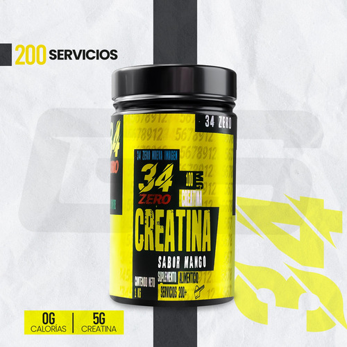 Creatina Monohidratada 34 Zero 1k 200 Varios Sabores Mango
