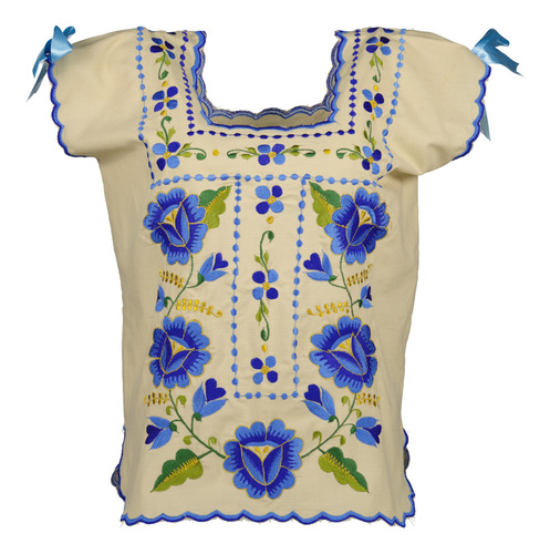 Blusa Estilo Huipil Bordado En Colores Vivos.