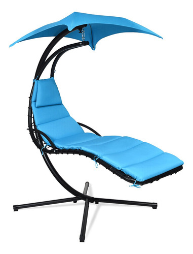 Silla Tumbona Aire Libre Almohada Con Dosel Azul