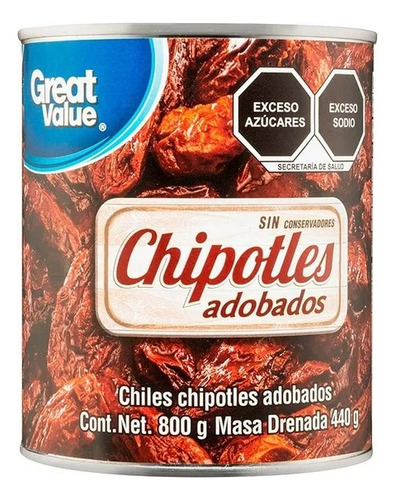2 Pzas Chiles Chipotles Great Value Adobados 800 G