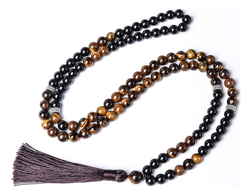 Collar Mala Con Cuentas De Ágata Negra Con Forma De Ojo De T