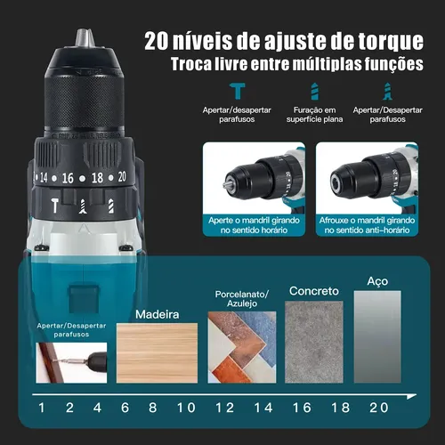 Parafusadeira Furadeira Impacto Brushless 4ah 80nm Maleta21v