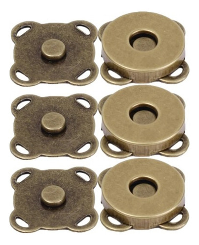 3 Botões Magnético 14mm Fecho Imantado Bronze / Costurar Imã