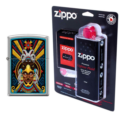 Combo Zippo Diseña Tu Mexico Azteca Corazon Guerrero Mas Kit