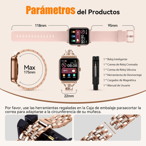 Reloj Inteligente Mujer, Smartwatch Alexa Incorporada, Smart Watch Con Llamada 1.8 Ip68 Para iPhone Android - Diamante