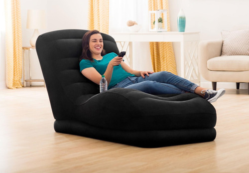 Poltrona Inflável Intex Mega Lounge Chaise Veludo Preta