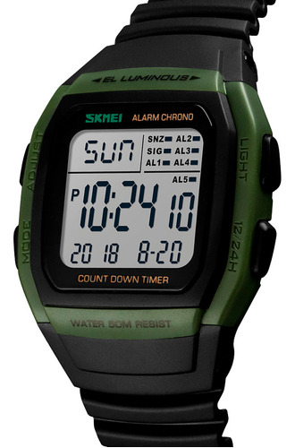 Reloj Hombre Skmei 1278 Digital Alarma Fecha Cronometro Color de la malla Negro/Verde militar Color del fondo Blanco