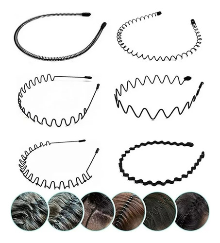 6 Diademas Onduladas De Metal Unisex Para Cabello