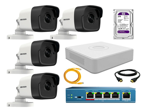 Camara De Seguridad Ip Exterior Kit 4 Hikvision Disco 2tb Wd