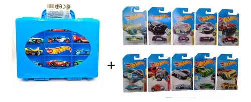 Combo 10 Autitos Hot Wheels Originales + Valija Hw 130-0002