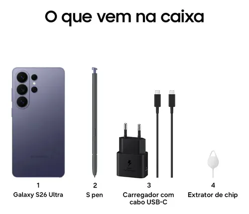 Celular Samsung Galaxy S26 Ultra 5G, 512GB, 12GB RAM, Câmera