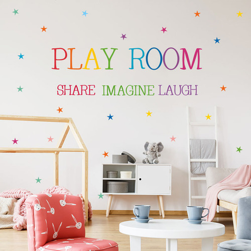 R Play Room Color Text Wall Stickers English Rumors Home Dec