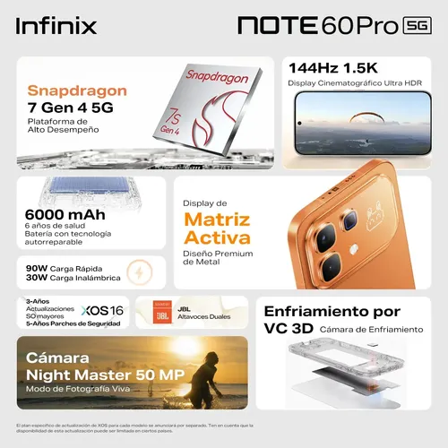 Galaxy Computer Matrix Celular Infinix Note 60 Pro 5g 256gb Rom 8+8gb Ram Azul Ocรฉano ...