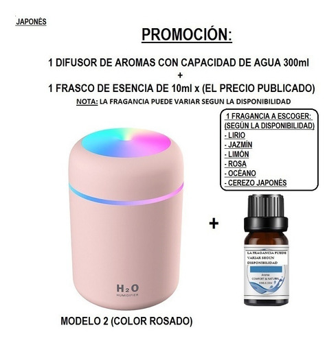 Imagen 2 de 10 de Humidificador Atomizador Difusor De Aroma Luz Led Azul Usb