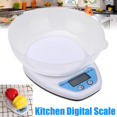 Pesa Digital Mini Gramera Recipiente Bowl Cocina 5 Kilos 1gr Blanca 5 Kg