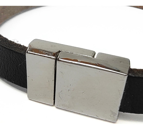 Pulsera De Hombre Cuero Genuino Plano + Cierre Imantado