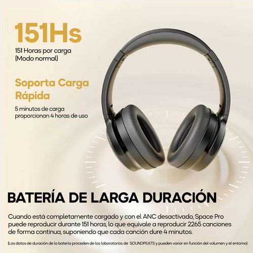 Auriculares Bluetooth Over-ear Space Pro Soundpeats Negro