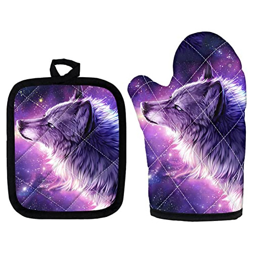 Upetstory Galaxy Wolf Baking Microwave Oven Mittens Bakeware