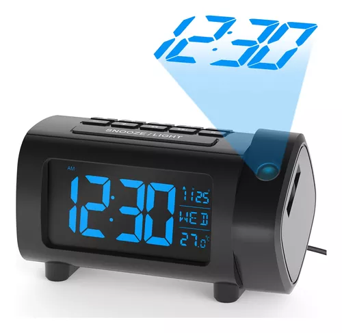 Reloj despertador de proyección para dormitorios, reloj digital LED con  proyector giratorio de 180° en la pared del techo, modelo de repetición