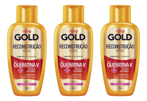 Shampoo Niely Gold 275ml Queratina Reparaçao Intensiva - 3un