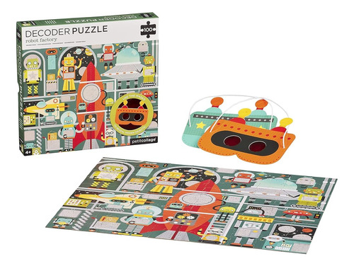 Petit Collage Robot Factory Decoder Childrens Puzzle, Rompec