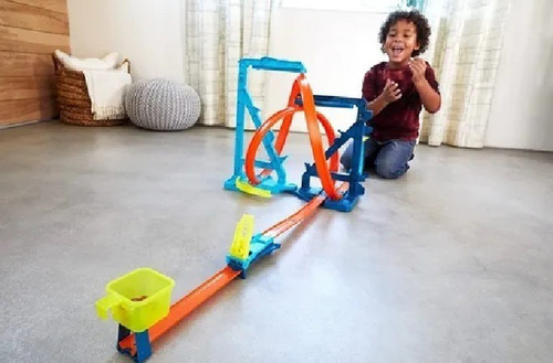 Pista Lanzamiento Loop Infinito Hot Wheels Track Builder Color Azul